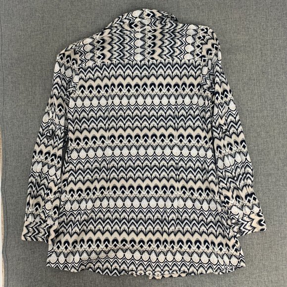 Alfani Button Down Long Blouse Long Roll Up Sleeves Size‎ 8 Black White Grey Tan - Picture 12 of 16